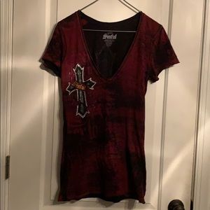 Burgundy/black Sinful top